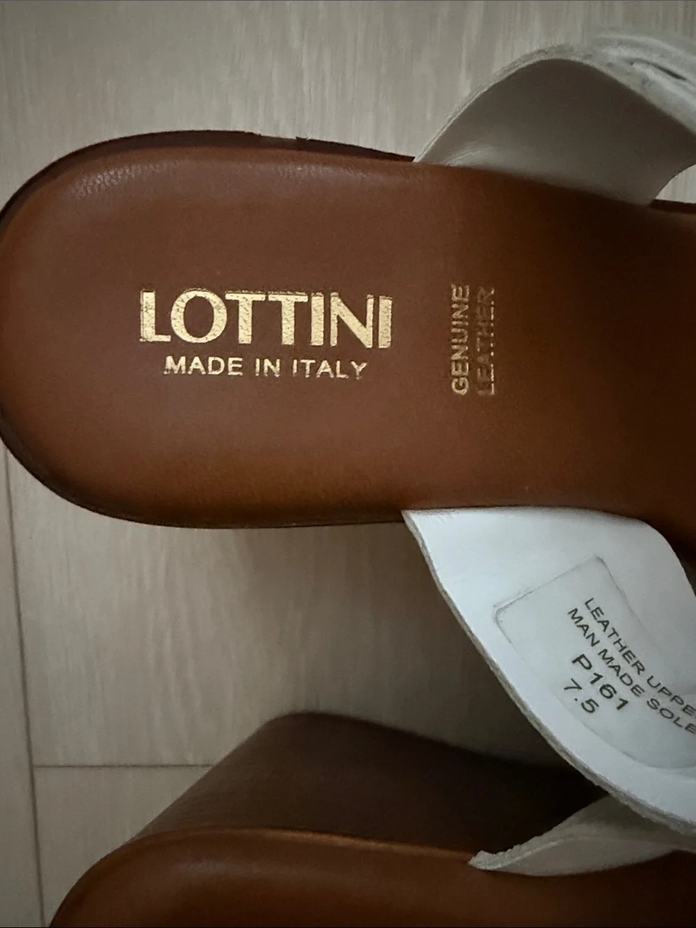 Lottini White Leather Wedge Slide Sandals with Buckle